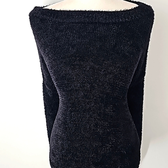 Express Black Crewneck Eyelash Metallic Sweater Ribbed at Neck Wrist Hemline - Picture 1 of 17